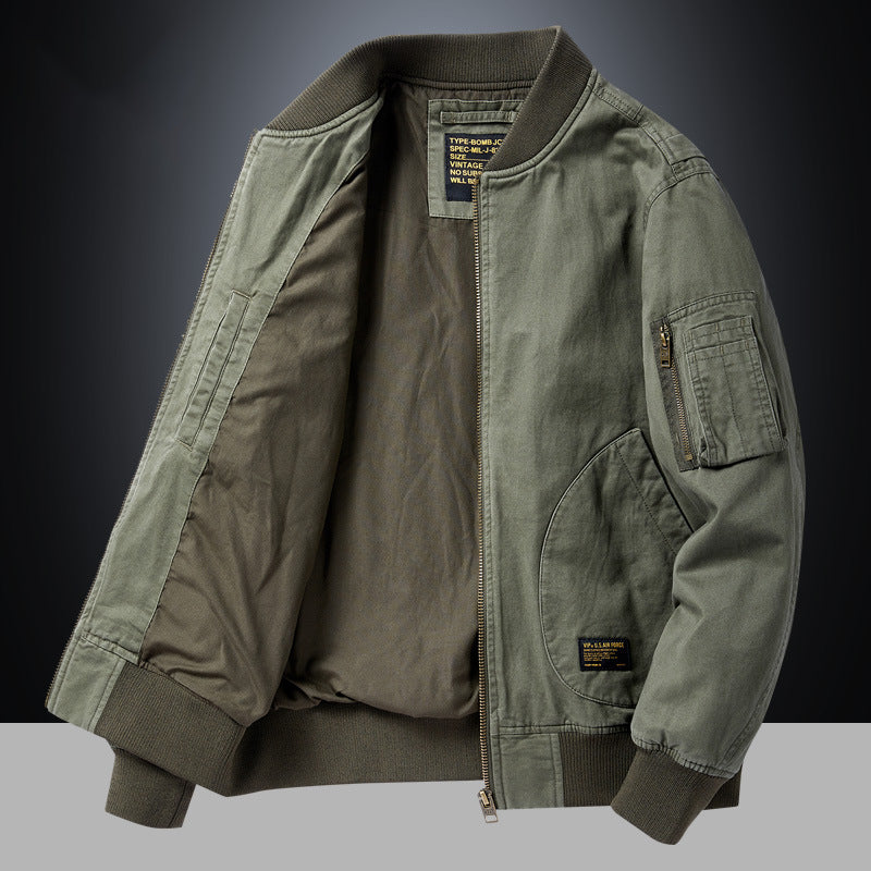 Herren Bomberjacke mit Reißverschluss und Taschen, Rippbündchen, khaki