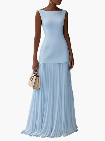 Damen Elegantes Maxikleid mit Plissee-Rock – Perfekt für festliche Anlässe und Hochzeiten