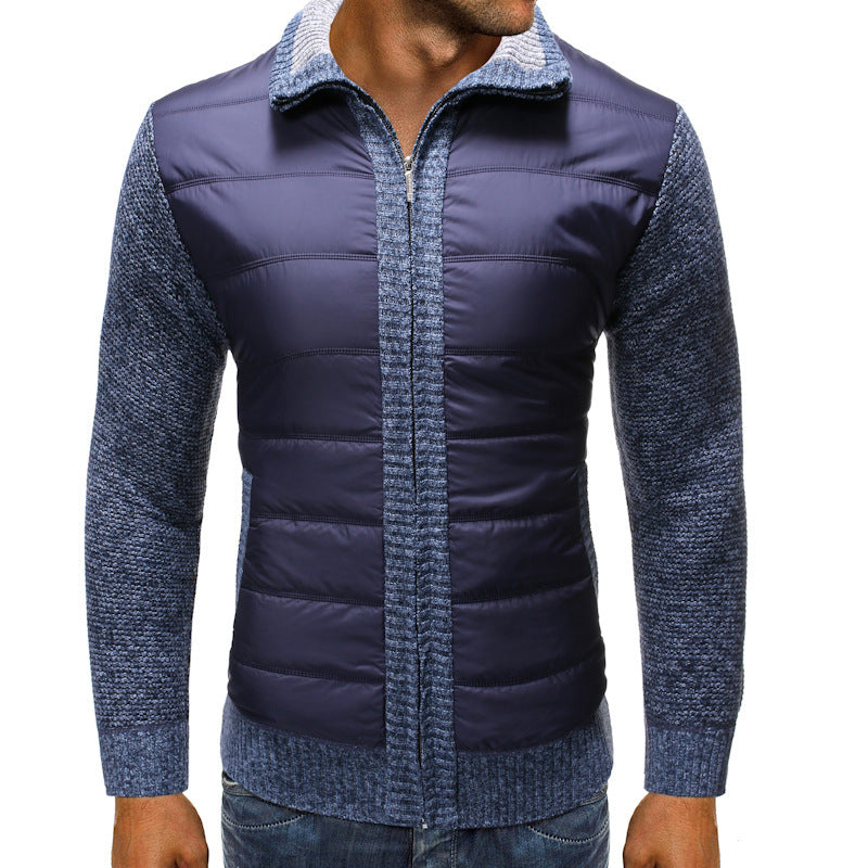 Herren Strickjacke mit Stehkragen und gesteppter Vorderseite Schwarz