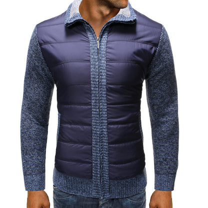 Herren Strickjacke mit Stehkragen und gesteppter Vorderseite Schwarz
