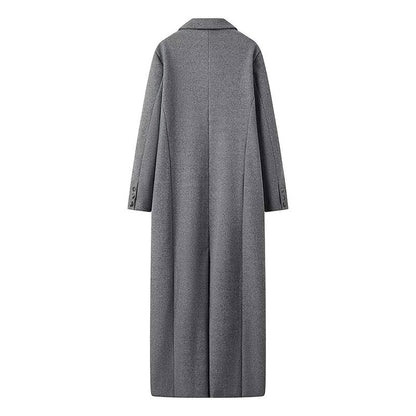 Grauer Maxi-Mantel Oversize Zweireiher Damen