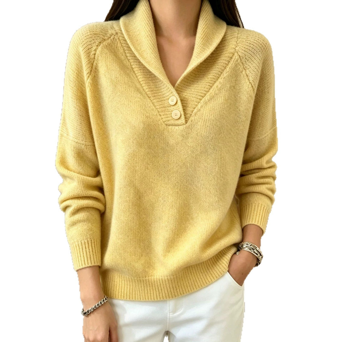 Damen Schalkragen Pullover mit Knöpfen - Weiches Strickoberteil