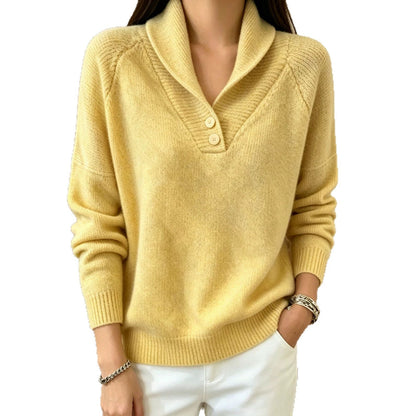 Damen Schalkragen Pullover mit Knöpfen - Weiches Strickoberteil