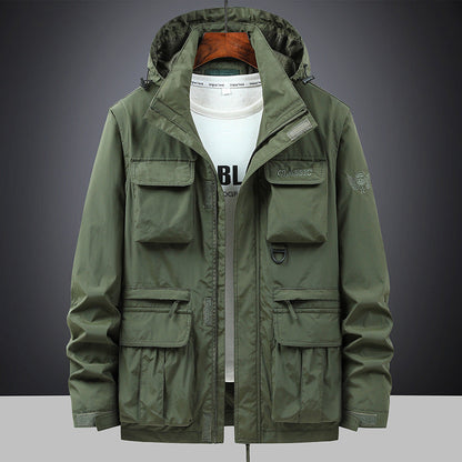 Herren Outdoor Jacke mit Kapuze & vielen Taschen, leichte Übergangsjacke