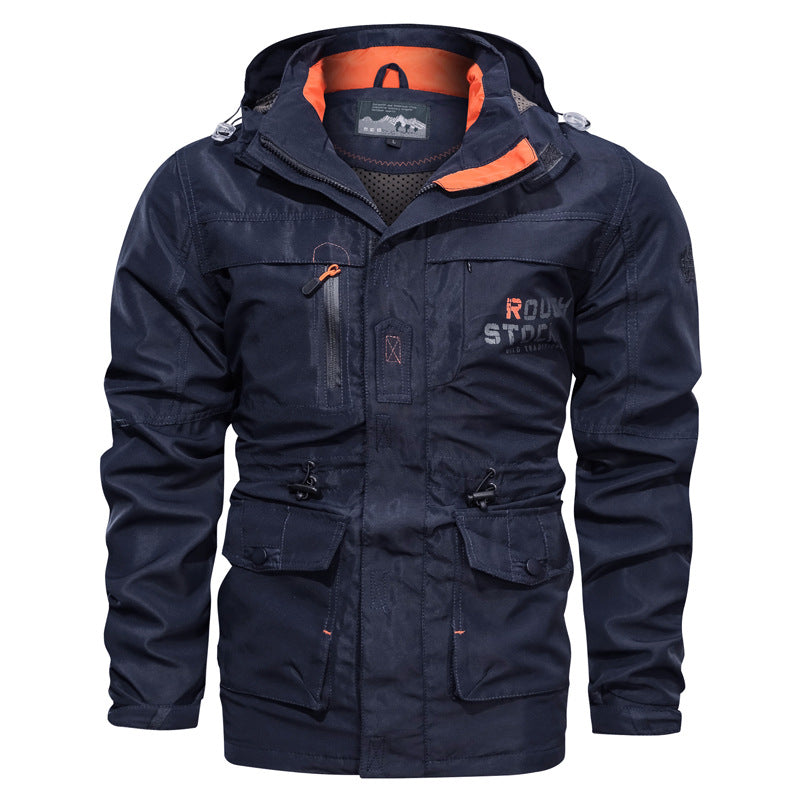 Herren Outdoor Jacke mit Kapuze & Reißverschluss, Multi-Taschen Design