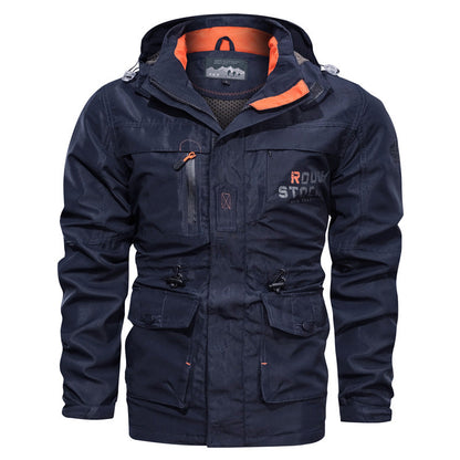 Herren Outdoor Jacke mit Kapuze & Reißverschluss, Multi-Taschen Design