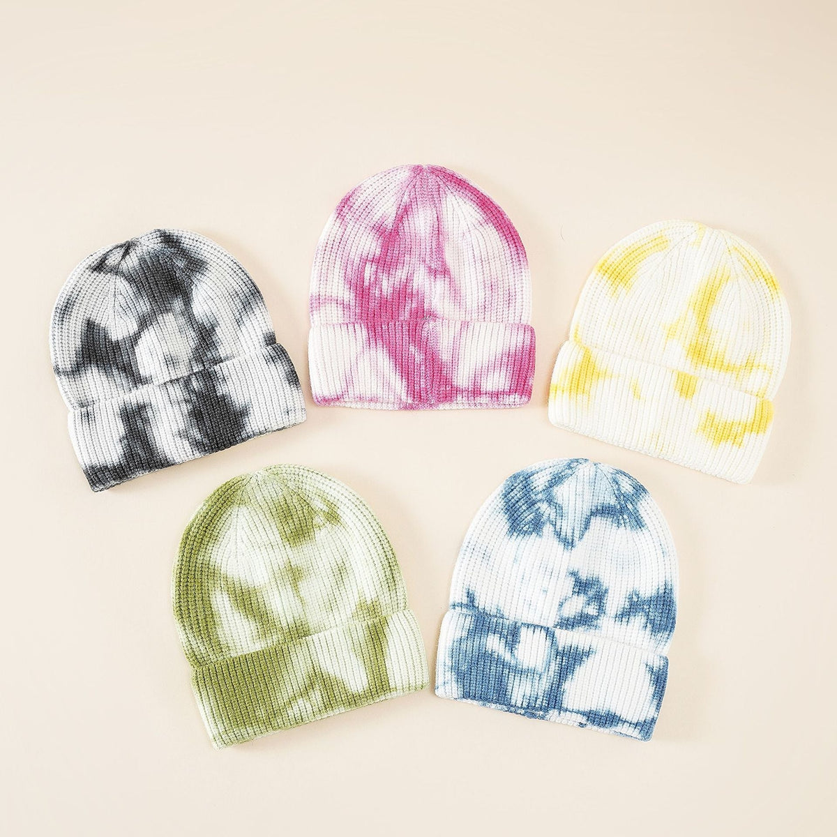 Unisex Beanie Mütze im Rippstrick mit Batik-Muster