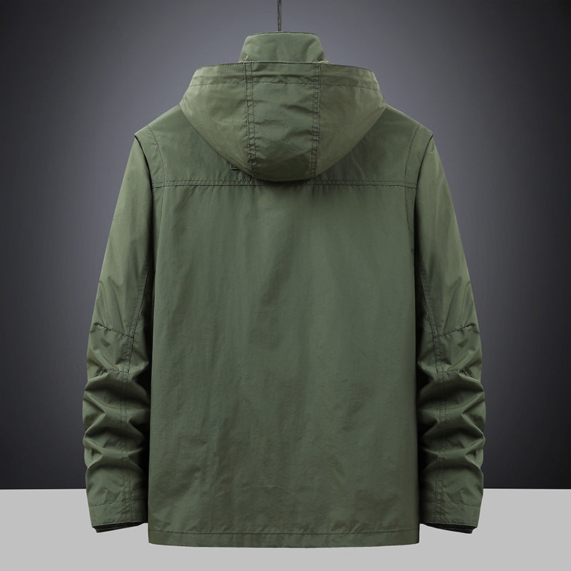 Herren Outdoor Jacke mit Kapuze & vielen Taschen, leichte Übergangsjacke