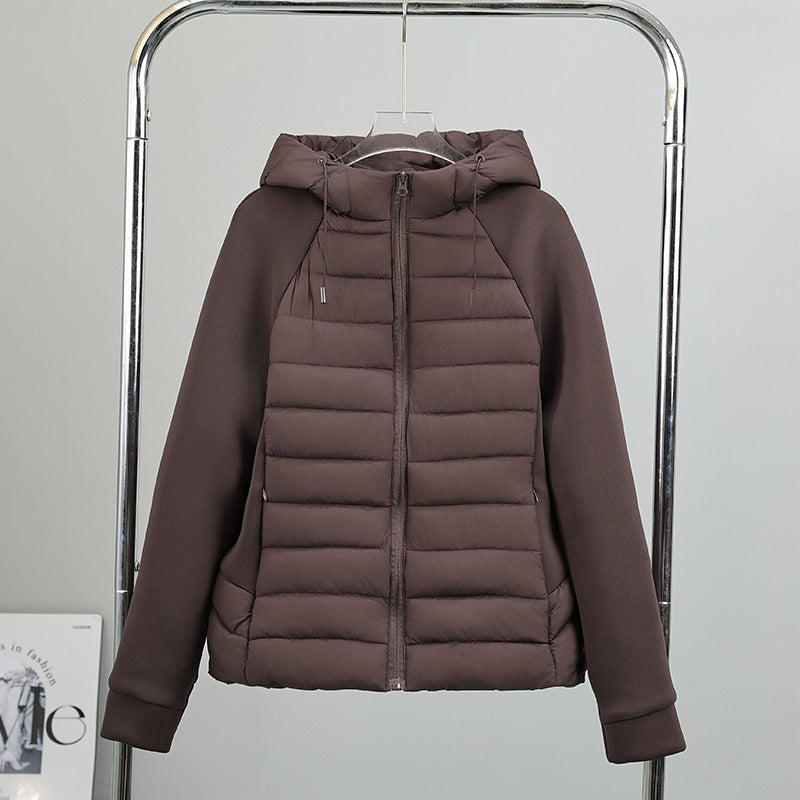 Damen Steppjacke mit Kapuze und Ärmeln aus weichem Material