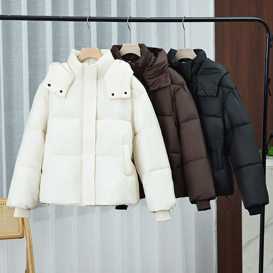 Gepolsterte Damen Winterjacke mit Kapuze, Stehkragen und Rippbündchen, Puffermantel