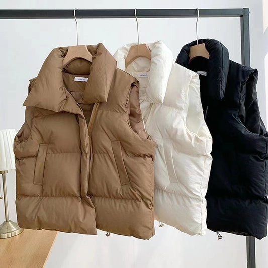 Steppweste Damen Gepolstert Ärmellos Stehkragen Winter