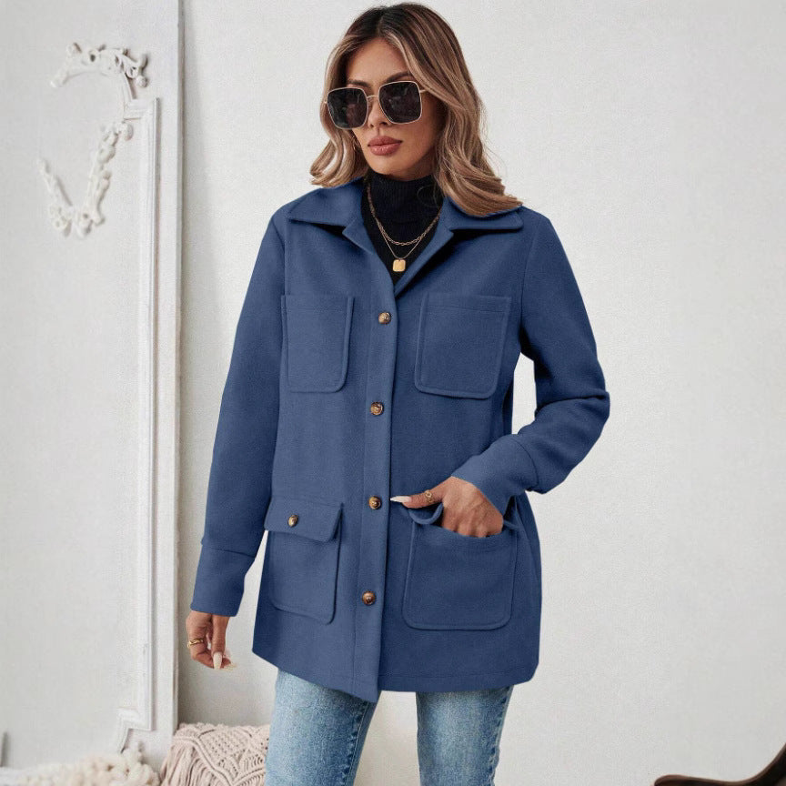 Damen Shacket Hemdjacke mit Kragen und Pattentaschen