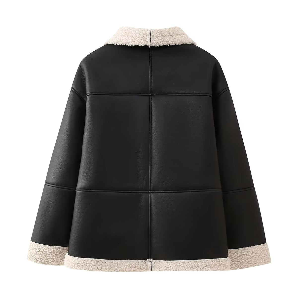 Unisex Wendejacke Schwarz mit Teddyfutter Lammfell-Optik Reißverschluss