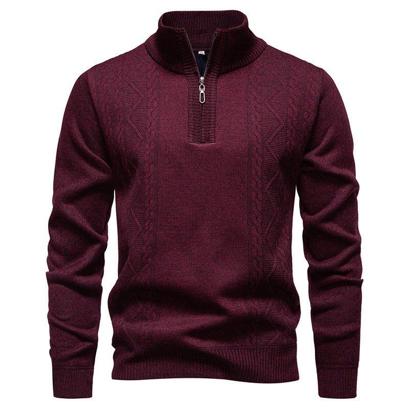 Herren Strickpullover Stehkragen Zopfmuster Reißverschluss
