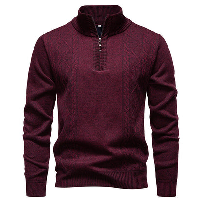 Herren Strickpullover Stehkragen Zopfmuster Reißverschluss