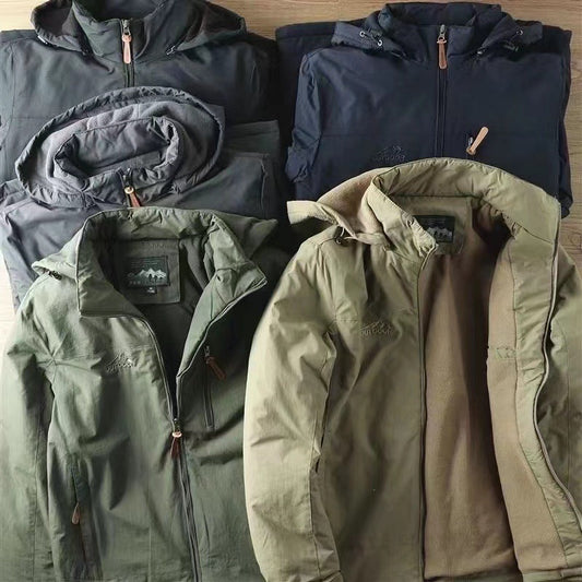 Unisex Outdoor Softshell Jacke mit Kapuze und Reißverschlüssen, Winddicht