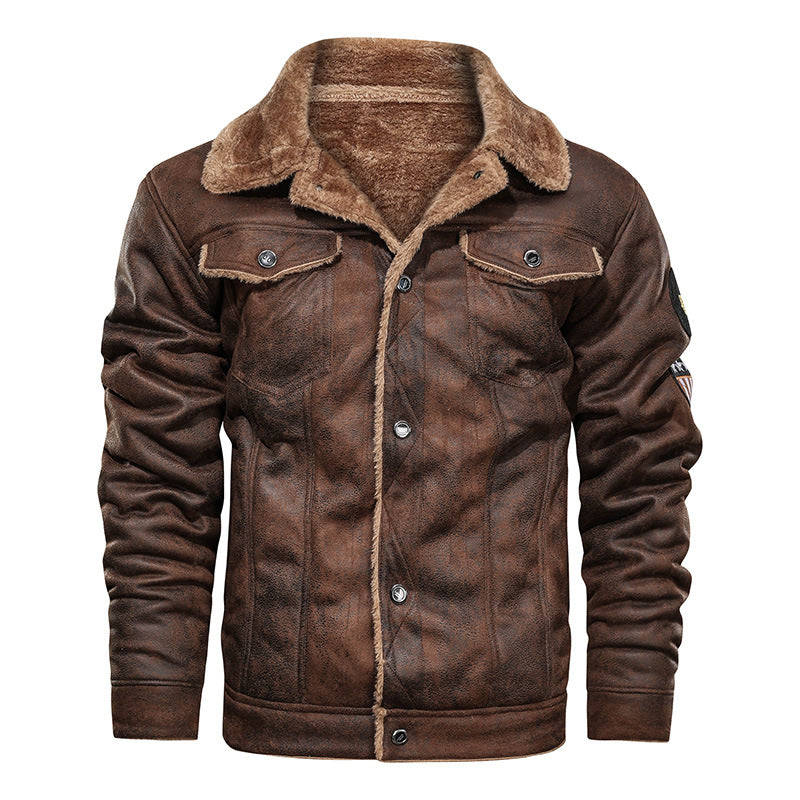 Herren Winterjacke im Pilotenstil mit Teddyfutter und Patches
