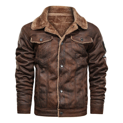 Herren Winterjacke im Pilotenstil mit Teddyfutter und Patches