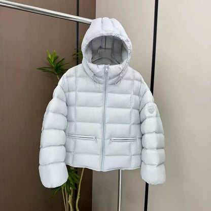 Gesteppte Damen Pufferjacke mit Kapuze und Reißverschlüssen