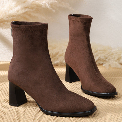 Damen Stiefelette mit Blockabsatz, Reißverschluss und eckiger Spitze