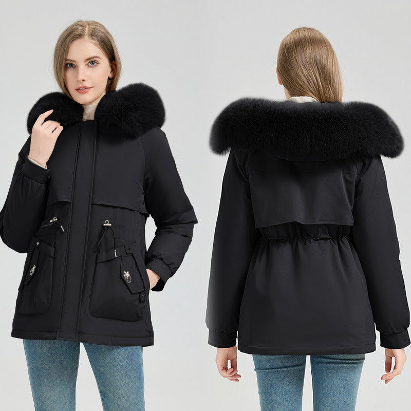 Damen Winterjacke Parka mit Kapuze und Fellimitatrand