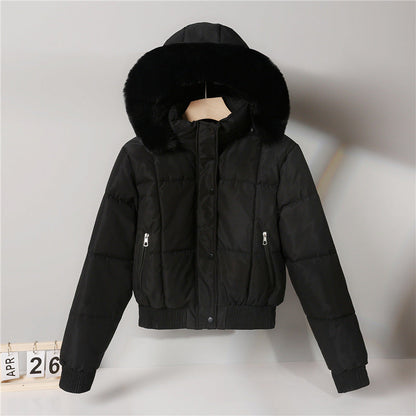Damen Steppjacke mit Kapuze und Kunstfellbesatz, Kurz geschnitten