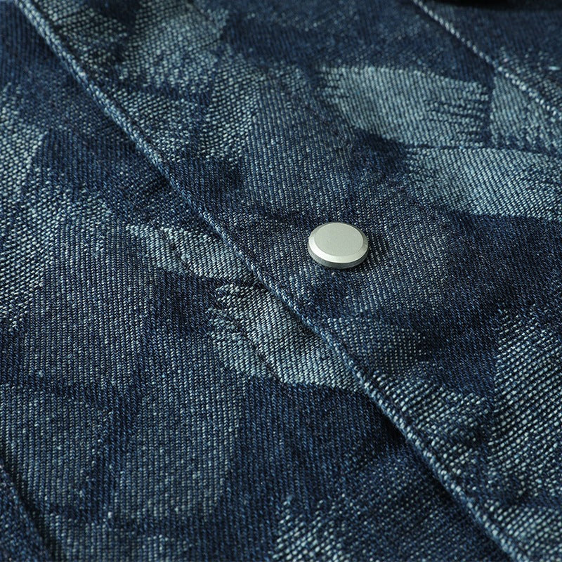 Herren Überhemd mit Muster Jeans-Optik Knopfleiste Brusttaschen