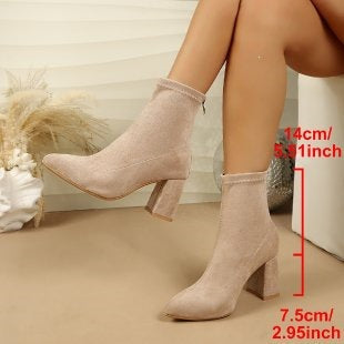 Damen Stiefeletten im Leopardenmuster mit Blockabsatz und spitzer Kappe