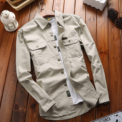 Herren Langarmhemd mit Brusttaschen & Button-Down Kragen
