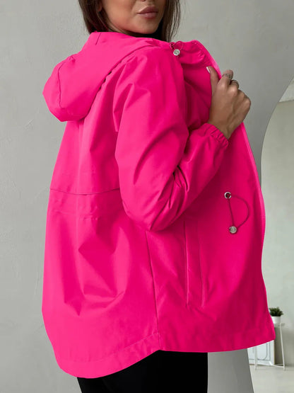 Damen Jacke mit Kapuze und Kordelzug in der Taille, Leichte Übergangsjacke