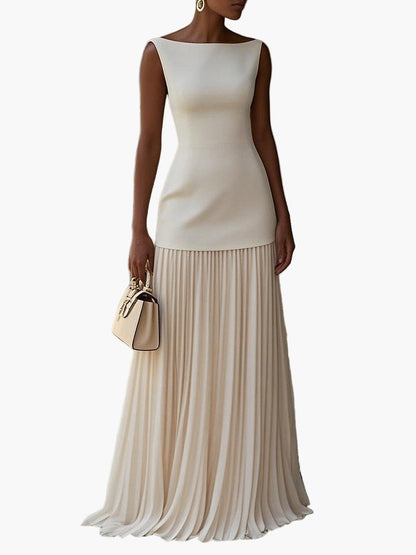 Damen Elegantes Maxikleid mit Plissee-Rock – Perfekt für festliche Anlässe und Hochzeiten