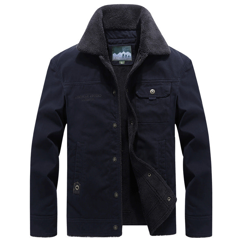 Herren Worker Jacke mit Teddyfutter, Umlegekragen & Knöpfen, Robuste Winterjacke