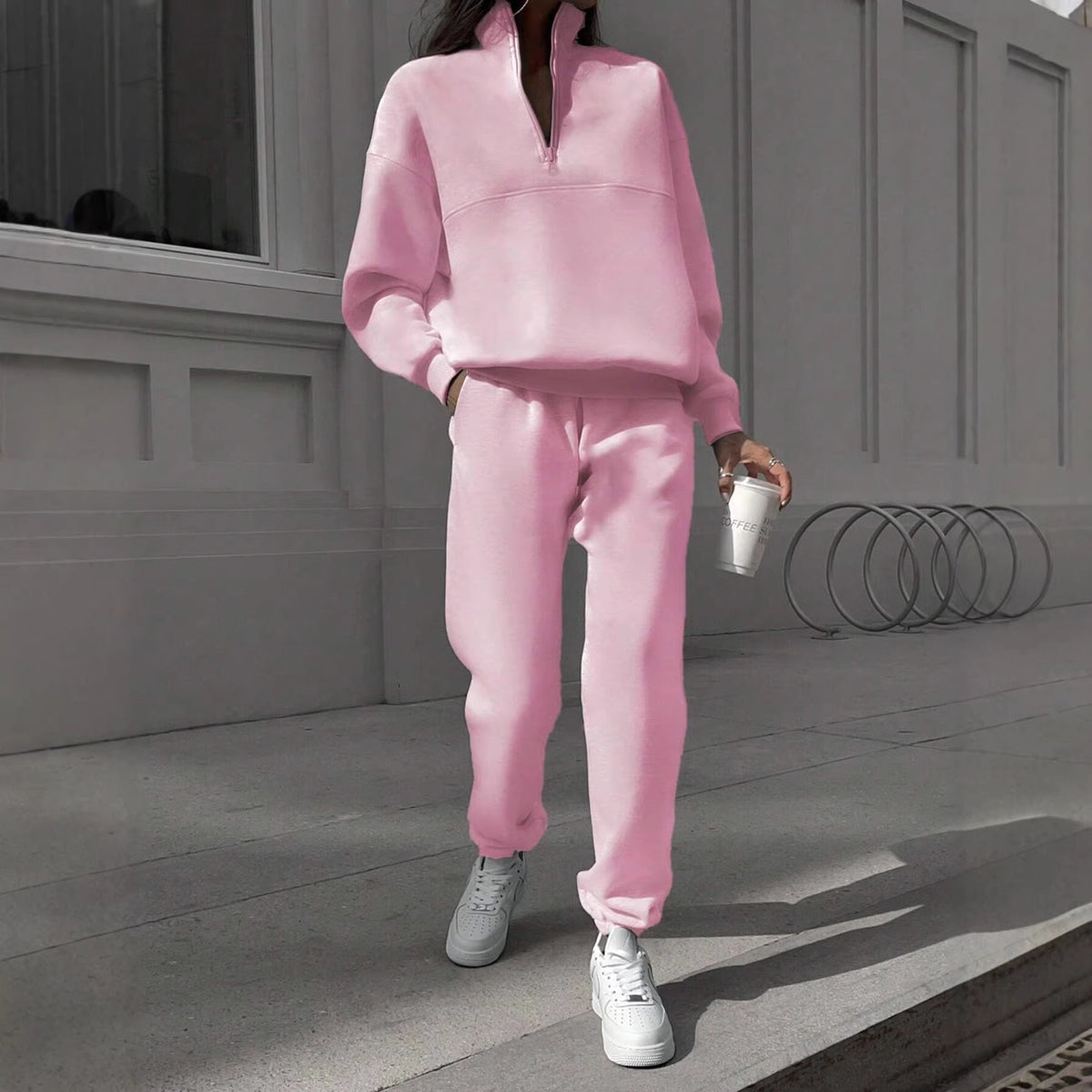 Damen Loungewear Set mit Halb-Reißverschluss Pullover & Jogginghose