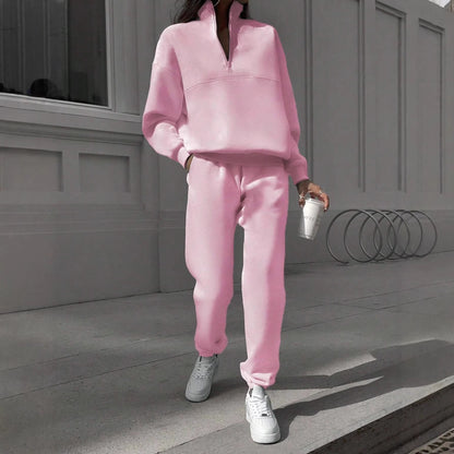 Damen Loungewear Set mit Halb-Reißverschluss Pullover & Jogginghose