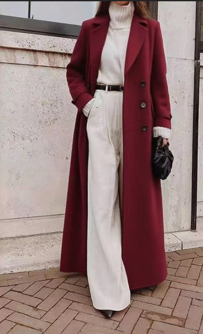 Eleganter Damen Langer Mantel mit Reverskragen und Knopfverschluss