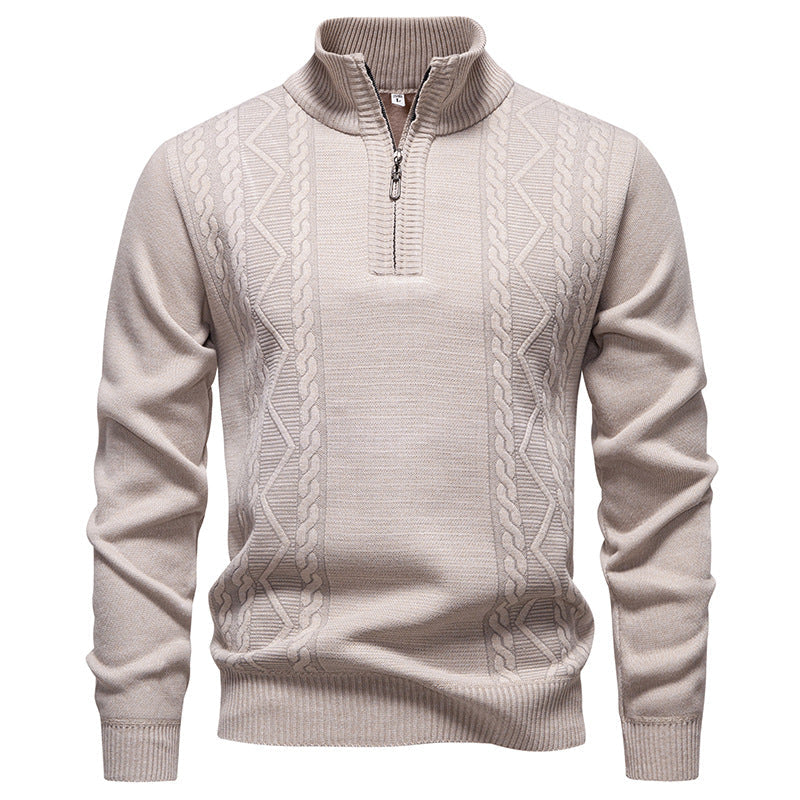Herren Strickpullover Stehkragen Zopfmuster Reißverschluss
