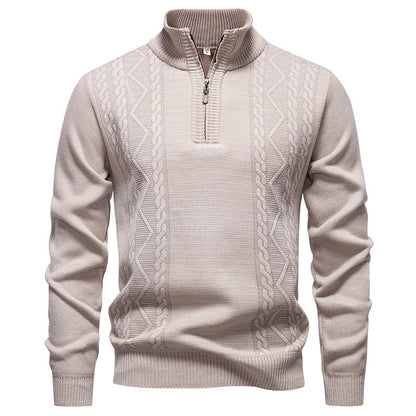 Herren Strickpullover Stehkragen Zopfmuster Reißverschluss