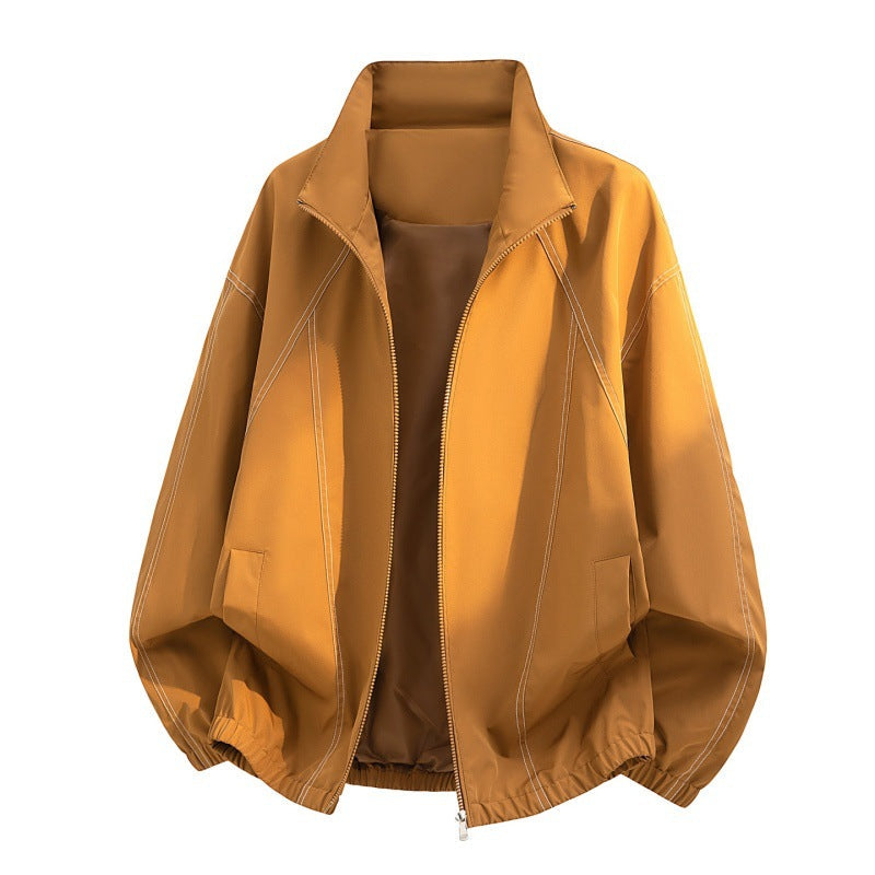 Übergangsjacke mit Stehkragen, Reißverschluss und weißen Kontrastnähten