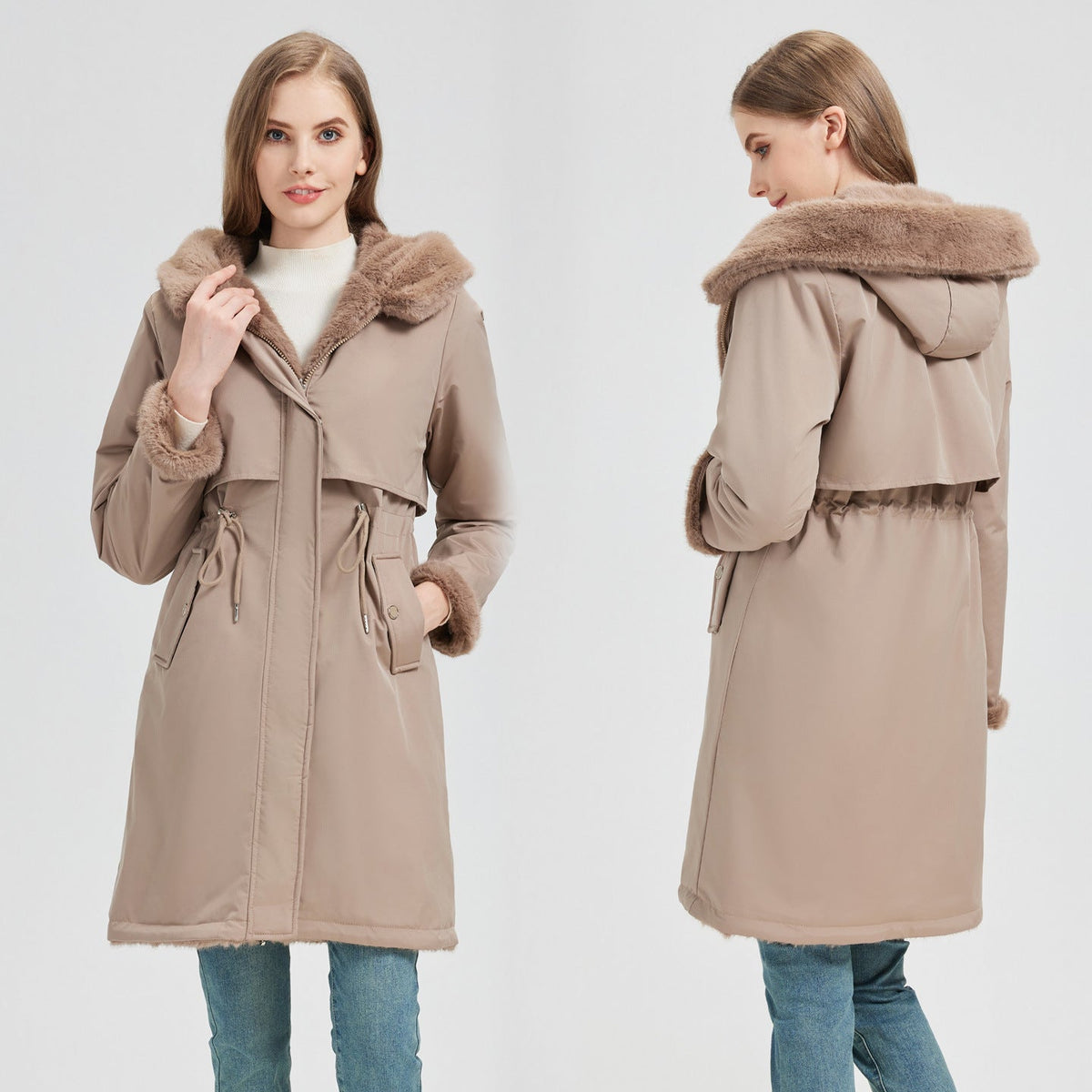 Damen Winterparka mit Kapuze und weichem Futter