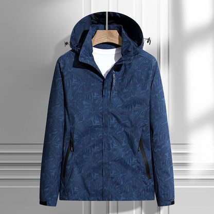 Leichte Outdoor Jacke mit Kapuze & Blattmuster Reißverschluss-Taschen für Damen & Herren