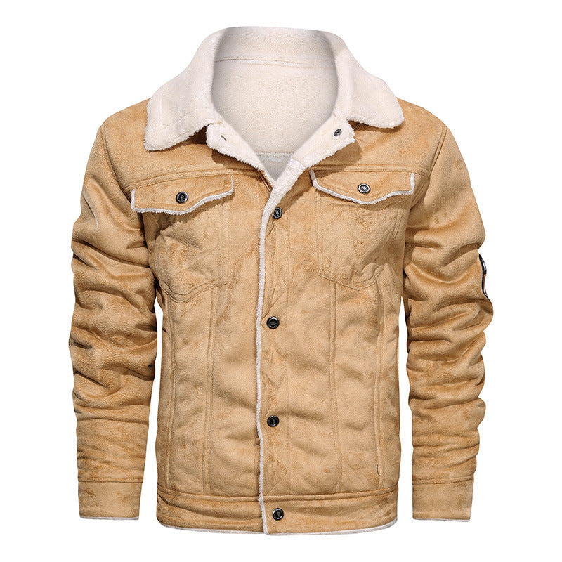 Herren Winterjacke im Pilotenstil mit Teddyfutter und Patches