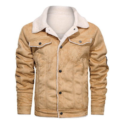 Herren Winterjacke im Pilotenstil mit Teddyfutter und Patches