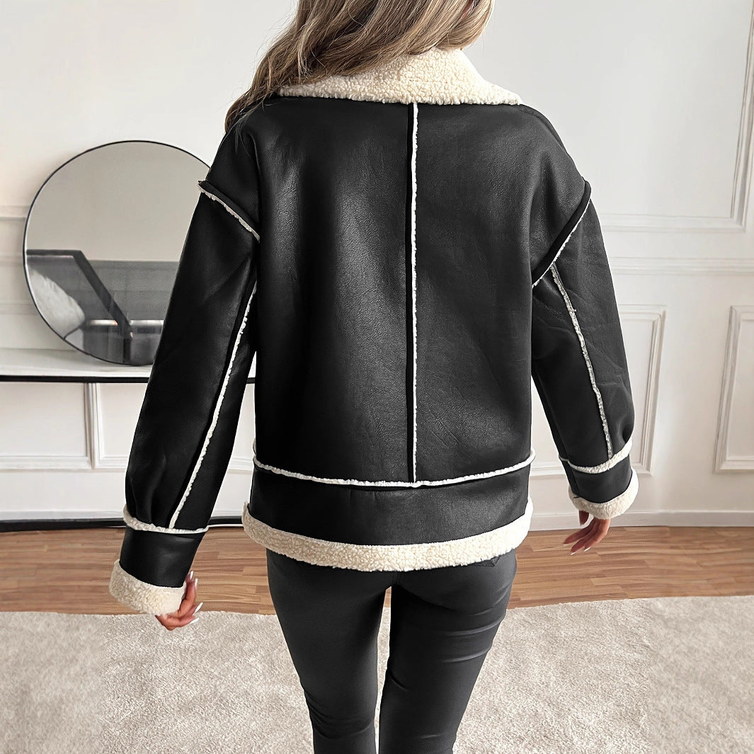 Damen Aviator-Jacke mit Kunstfellfutter und Schnallenkragen