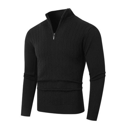 Herren Zopfmuster Rollkragenpullover mit Reißverschluss, Langarm
