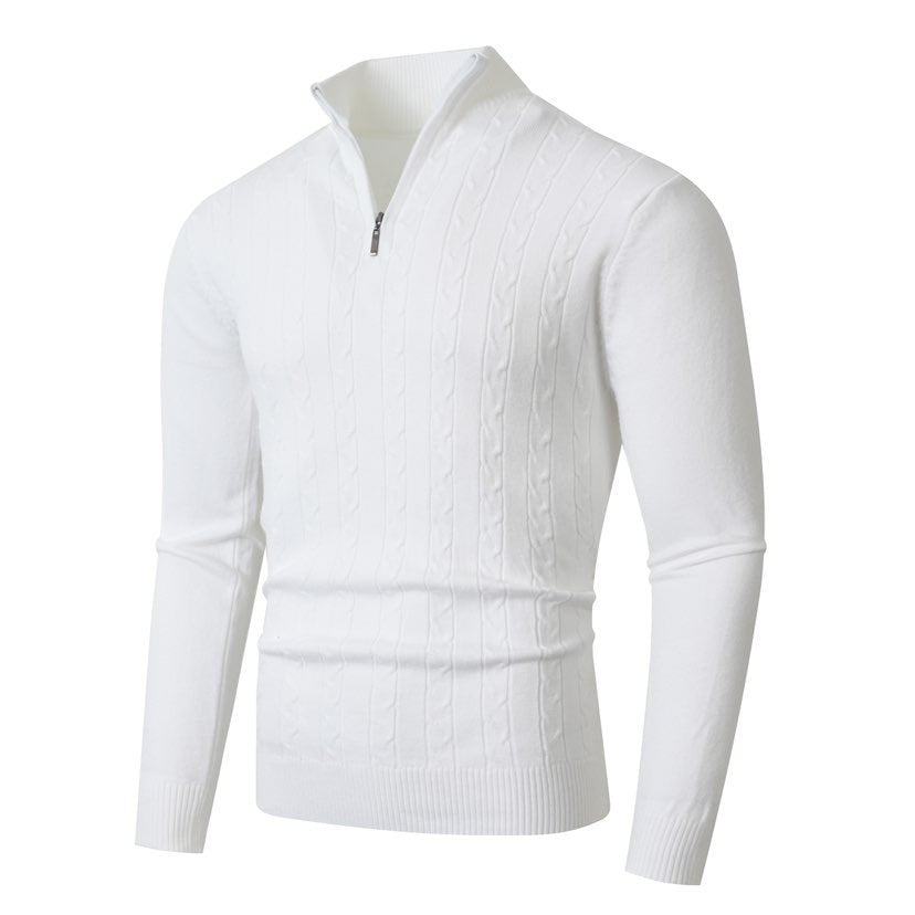 Herren Zopfmuster Rollkragenpullover mit Reißverschluss, Langarm