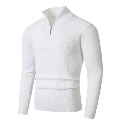 Herren Zopfmuster Rollkragenpullover mit Reißverschluss, Langarm