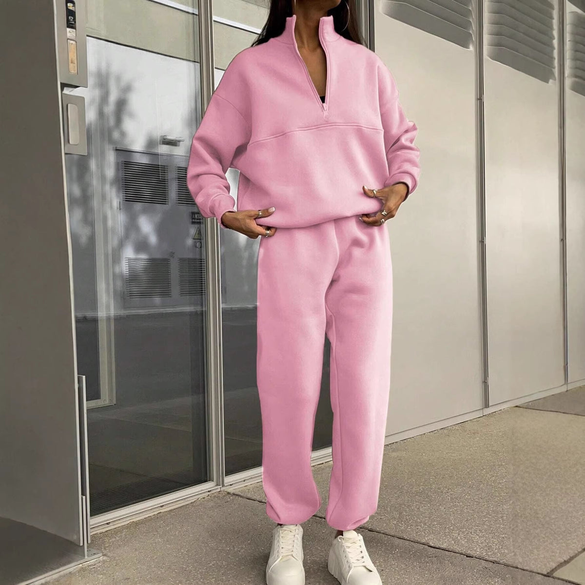 Damen Loungewear Set mit Halb-Reißverschluss Pullover & Jogginghose