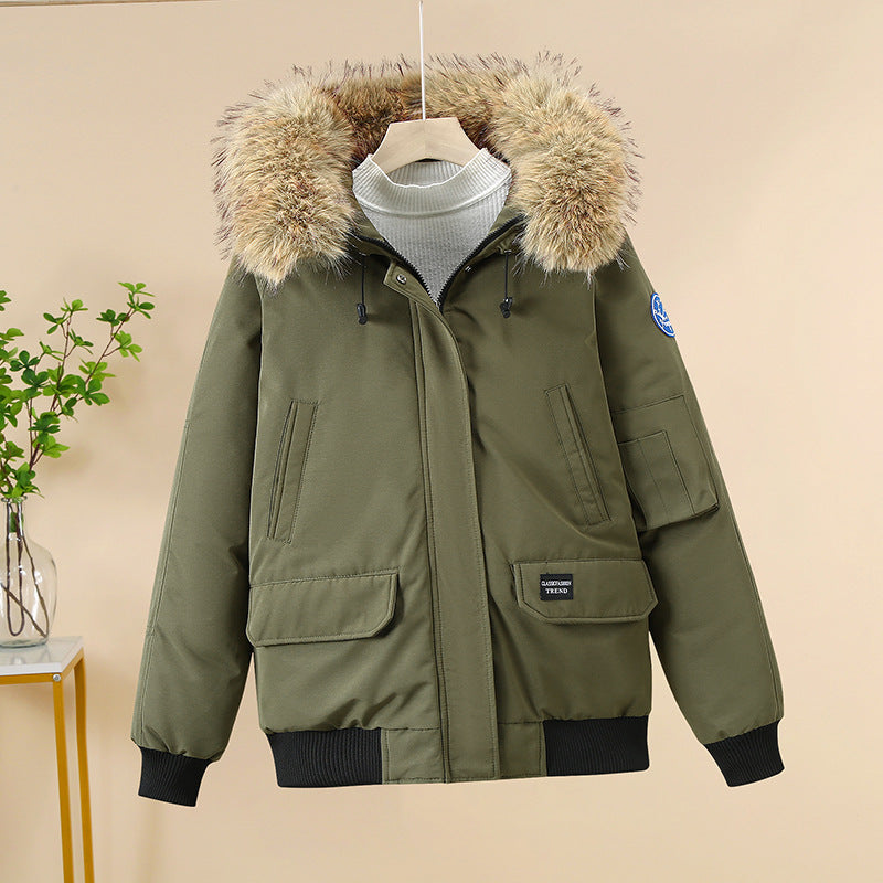 Winterparka Damen mit Kapuze und Fellimitat in Dunkelblau