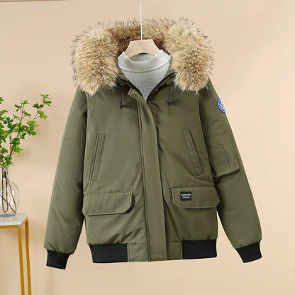 Winterparka Damen mit Kapuze und Fellimitat in Dunkelblau