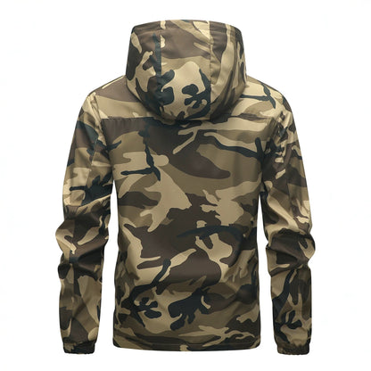 Tarnmuster Outdoor Jacke Herren, Kapuzenjacke mit Reißverschlüssen, Camouflage